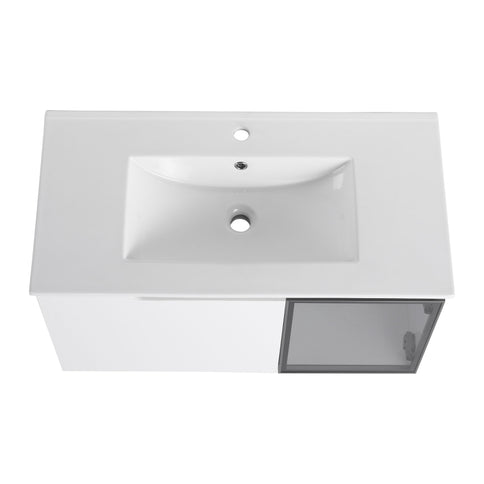 Wall Mounted Bathroom Vanity With Sink, Soft Close Doors, Cabinet & Half Door