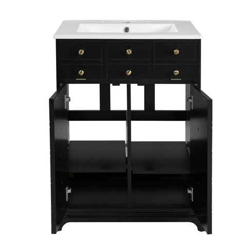 Bathroom Vanity With Drawer And Soft-Closing Doors, Sink Storage Cabinet For Small Spaces - Black