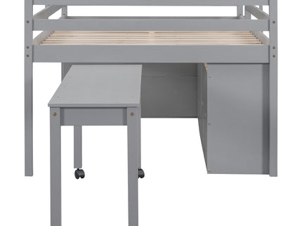 Loft Bed With Retractable Writing Desk And 4 Drawers, With Lateral Portable Desk And Shelves