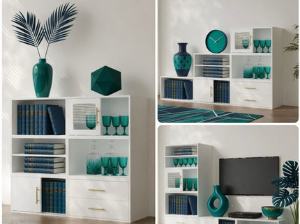 Cube Storage Organizer With Sliding Door Stackable Modular Bookshelf & Storage Cabinet - White