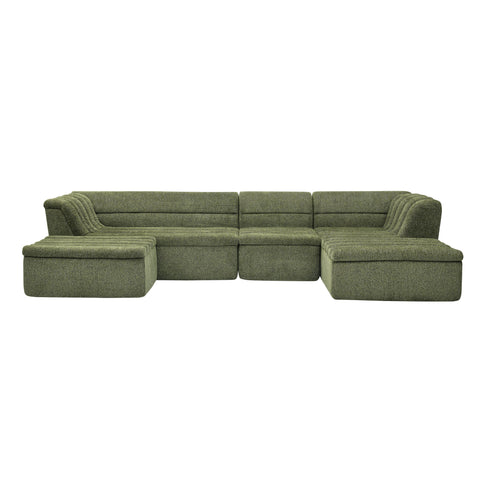 U-Shaped Modular Sectional Sofa With Chaise And Movable Ottoman With Wave-Shaped Armrest