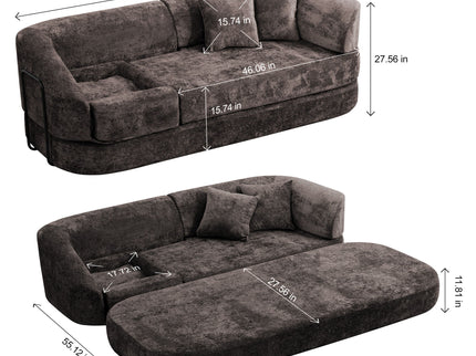 3 Seater Sofa With Built In Pet Bed Nook, Curved Design And 2 Throw Pillows