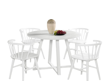 Edo - 5 Piece Dining Set, Trestle Dining Table With 4 Windsor Chairs - White
