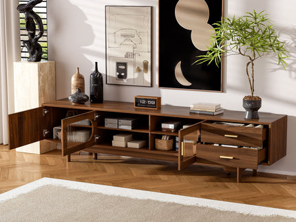 Modern TV Stand With Fluted Glass Doors & 2 Drawers