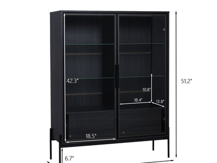 Modern Minimalist Style LED Curio Cabinet With Tempered Glass Door, Metal Legs