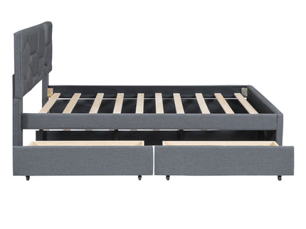 Upholstered Platform Bed With Brick Pattern Headboard And Twin Long Size Trundle