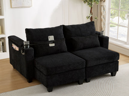 Convertible Chaise Lounge Sofa Chair With USB Ports, Cup Holders, Phone Holder And Storage