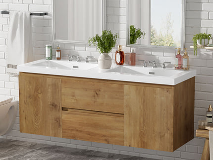 Double Sink Bathroom Vanity, Cabinet & Soft Close Doors, Divided Drawers, Wall Mounted Storage - Wood