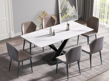 Modern Artificial Stone Straight Edge Metal X Leg Dining Table, 6 People