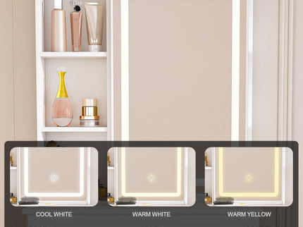 Modern Mini Dressing Table With Led-Lit Mirror & Hidden Storage, Adjustable Brightness Vanity Desk - White