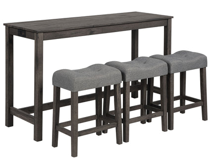 4 Piece Bar Table Set With Power Outlet, 3 Padded Stools