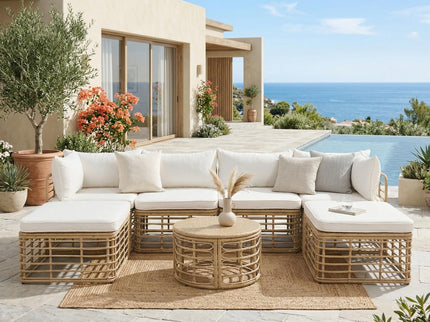 Outdoor Patio Furniture, All-Weather Rattan Sectional Sofa Set With Thick Cushions And Pillows, Freely Combined Conversation Sets For Garden, Backyard, Balcony