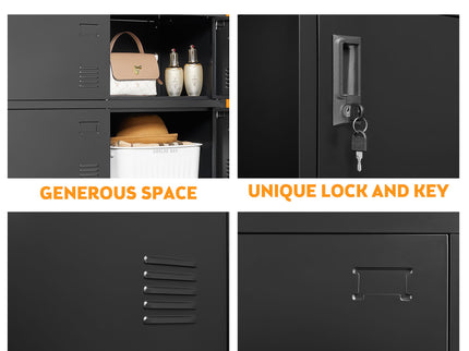 6 Door Employee Storage Locker, Lockers For Office, Gym, School, And Home With Card Slot - Black