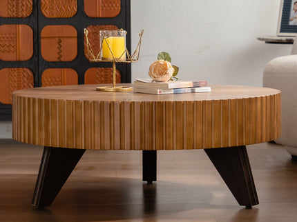 Round Retro Coffee With Solid Wood Legs