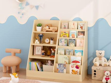 Bookshelf And Toy Storage Organizer, 4 Tier Bookcase With Display Stand For Playroom