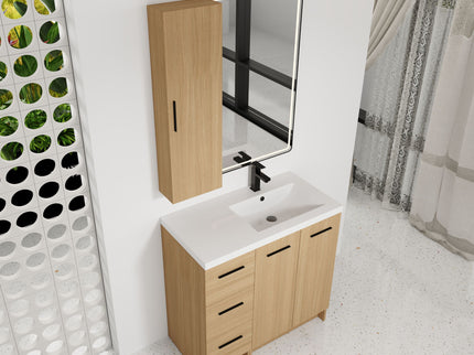 Freestanding Bathroom Vanity Set With Tall Linen Cabinet, 3 Drawers And Large Storage, Single Sink