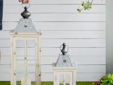 Wooden Candle Lantern Decorative, Hurricane Lantern Holder Decor For Indoor Outdoor, Home Garden - Ivory