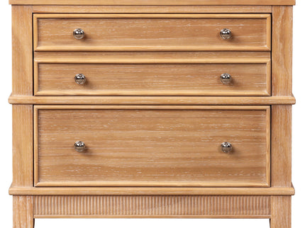 Hazel - 3 Drawer Side Table For Living Room, Hallway, Entryway Solid Wood With Silver Handles - Natural