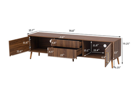 TV Stand With 2 Drawers, Media Console Table For TVs Up To 80'' For Living Room - Walnut