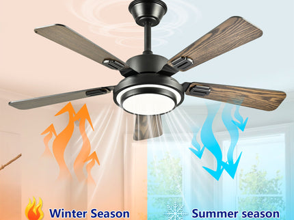 5 Blades Ceiling Fan With LED Light 3000 - 6500K Dimmable, 6 Speed Levels, Reversible Ceiling Fan - Matte Black