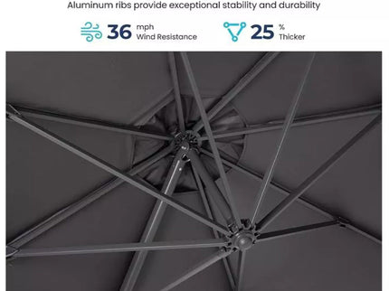 Round Cantilever Patio Umbrella With 360 Rotation & Infinite Tilt Adjustment