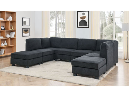 Upholstered Modular Sectional, Customizable Layout, Removable Cushions - Black