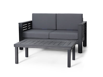 Acacia Wood Loveseat And Coffee Table Set With Cushions