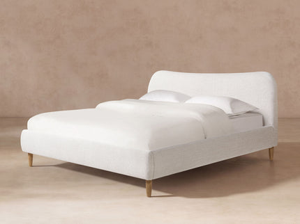 Roman - King Curved Headboard Upholstered Platform Bed - Light Beige