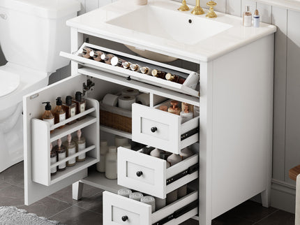Bathroom Vanity With Sink, 3 Drawers And Adjustable Shelf
