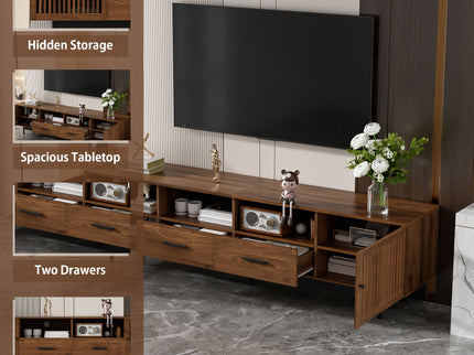 TV Stand, Media Console With 2 Drawers, Soft Closing Slatted Doors, Living Room Entertainment Center - Walnut