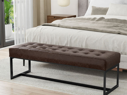 Penelope - Ottoman Bench With Genuine Leather Upholstery - Brown