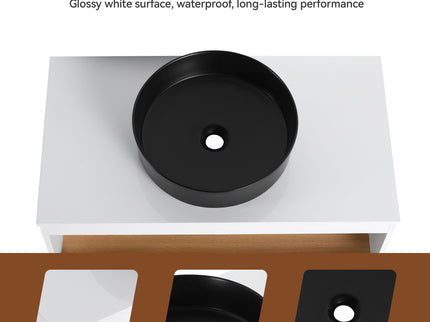 Floating Bathroom Vanity With Glossy Round Vessel Sink