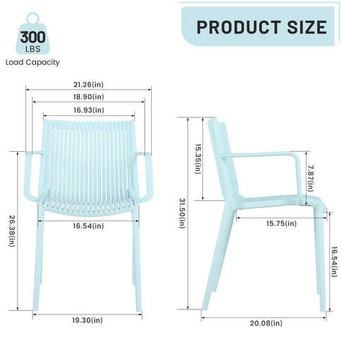 4 Piece Stackable Single Chairs With Vertical Stripe Design For All Weather