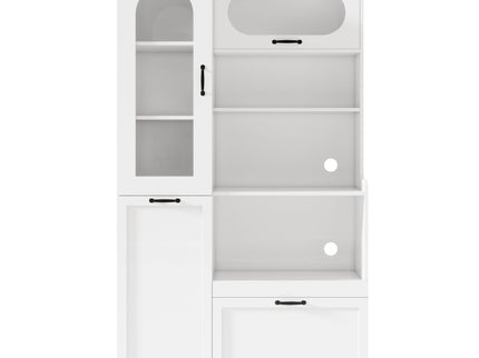 Tall Freestanding Kitchen Pantry Cabinet With Arched Glass Door