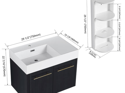 Modern Wall Mounted Bathroom Vanity With Resin Sink And Storage Rack