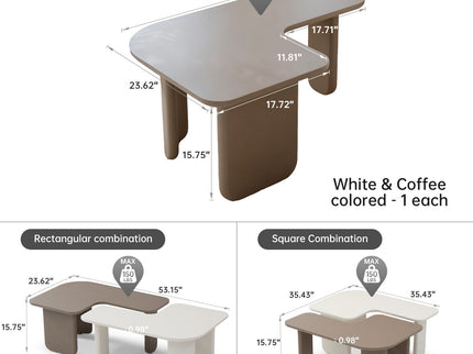 2 Pieces Modular Coffee Table Set, Free Combination - Khaki / White