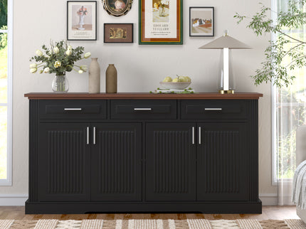 Fluted Sideboard Buffet Cabinet With 4 Doors And 3 Drawers