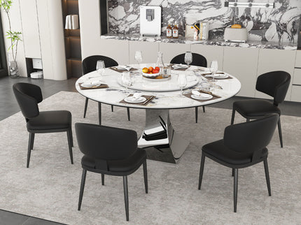 Round Dining Table & 6 Chairs Set - Silver