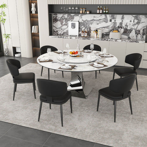 Round Dining Table & 6 Chairs Set - Silver