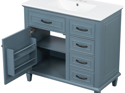 Modern Bathroom Vanity With Sink Top, Flip Drawers, Adjustable Shelf
