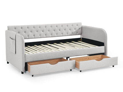 Daybed With Trundle And Storage Drawers, Flat Arms With Pocket