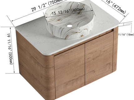Wall Mounted Bathroom Vanity With Art Sink, 1 Soft Close Door