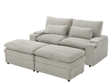 Convertible Loveseat Sofa With Storage, USB Ports, Cup Holders