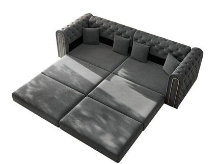 3-In-1 Convertible Sleeper Sofa With Movable Ottoman For Living Room