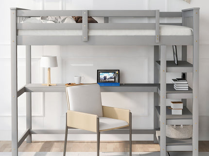 Loft Bed With Storage Shelves And Under Bed Desk