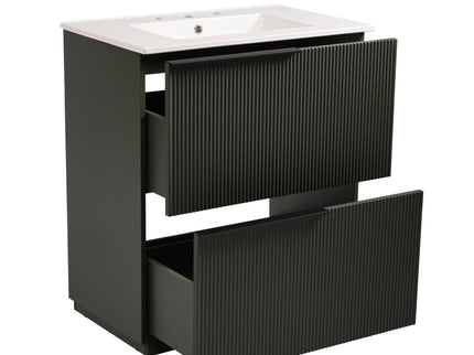 Fluted Bathroom Vanity With Ceramic Sink, Soft Close Slides