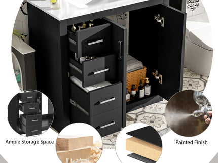 Bathroom Vanity With Sink Combo, Storage Cabinet, Freestanding Set With 3 Drawers & Soft Closing Doors