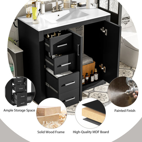 Bathroom Vanity With Sink Combo, Storage Cabinet, Freestanding Set With 3 Drawers & Soft Closing Doors