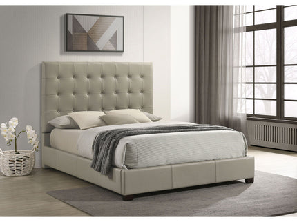 Queen Panel Platform Bed With Grid Tufted Headboard - Tan