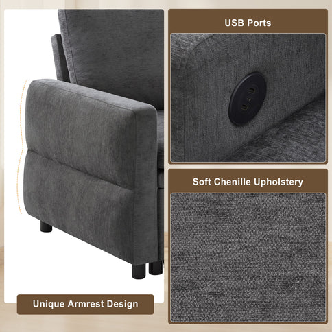 Convertible Sofa Bed Loveseat With Adjustable Backrest And USB Ports